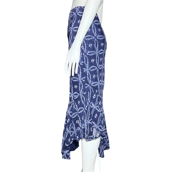 Vintage Y2K 100% Silk Blue Asymmetrical Midi Skirt Fairy Grunge Boho M/L Tie Dye - Picture 5 of 9